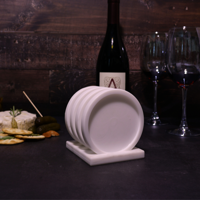 White Customizable Corian Coaster Set - Table Protectors, Gift Idea